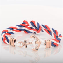 Load image into Gallery viewer, AK Nautics Gold Anchor Bracelet Red &amp; White &amp; Blue
