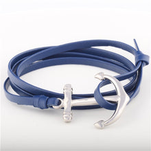 Load image into Gallery viewer, AK Nautics Silver Anchor Bracelet Blue Leather
